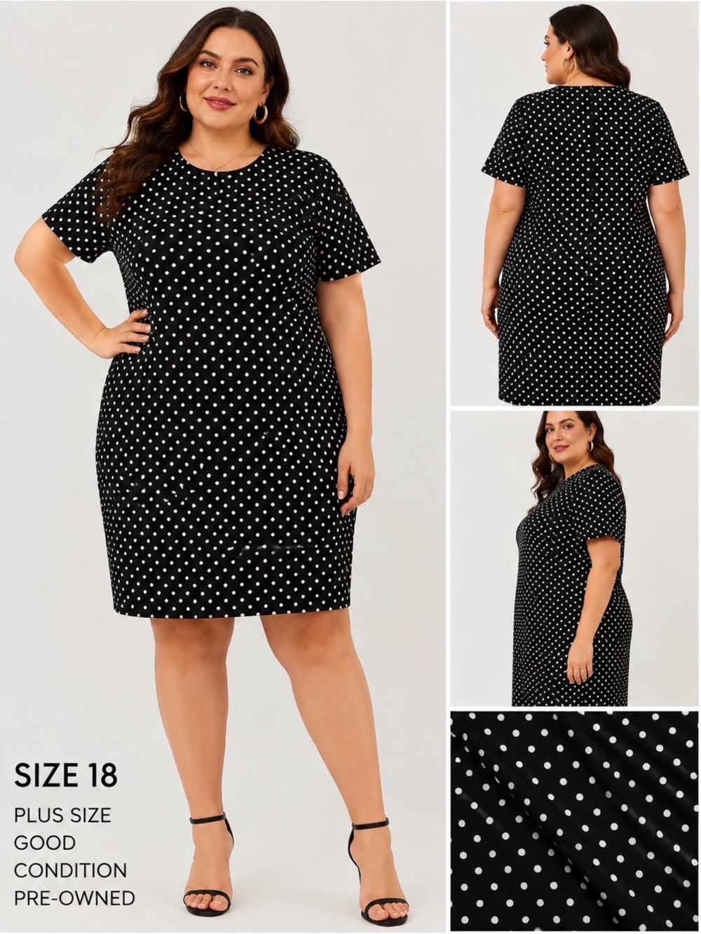 Worthington Black Polka Dot Short Sleeve Mini Dress - Picture 2 of 5